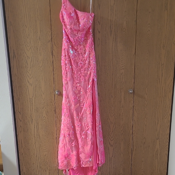 PromGirl One-Shoulder Neon Sequin Long Prom Dress Size 2 - Picture 7 of 15